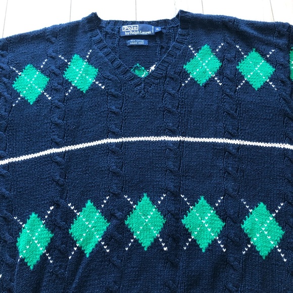 Vintage Polo Ralph Lauren Hand Knit 3D Cable Knit Argle Golf Sweater Size XL - Picture 4 of 11
